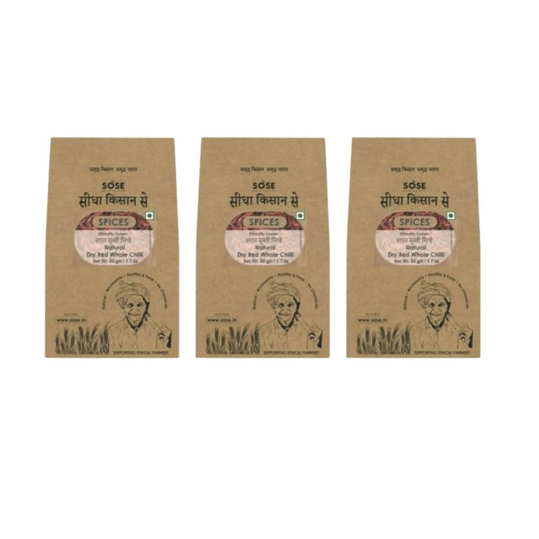 Gir Sidha Kisan Se Natural Dry Red Whole Chilli (Sukhi Lal Mirch) - 50 gm - Pack of 3