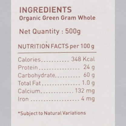 Pure & Sure Green Gram Whole Traditional Organic Pulses - 500 gm