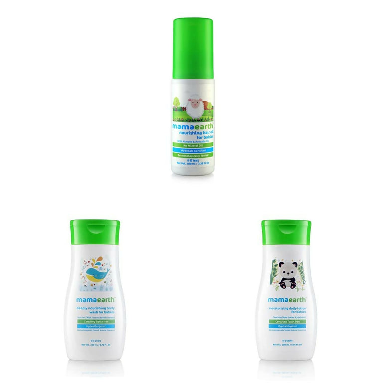 Mamaearth Daily Moisturizing Lotion & Deeply Nourishing Wash & Nourishing Hair Oil for Babies - combo