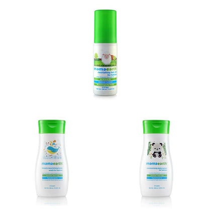 Mamaearth Daily Moisturizing Lotion & Deeply Nourishing Wash & Nourishing Hair Oil for Babies - combo
