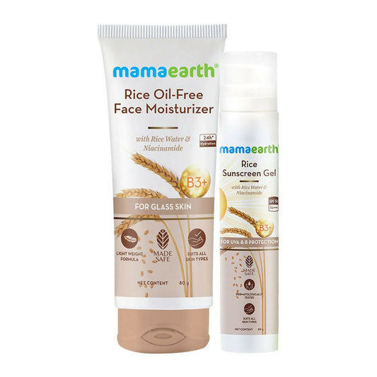 Mamaearth Rice Sunscreen & Oil-Free Moisturizer Combo For Glass Skin - combo