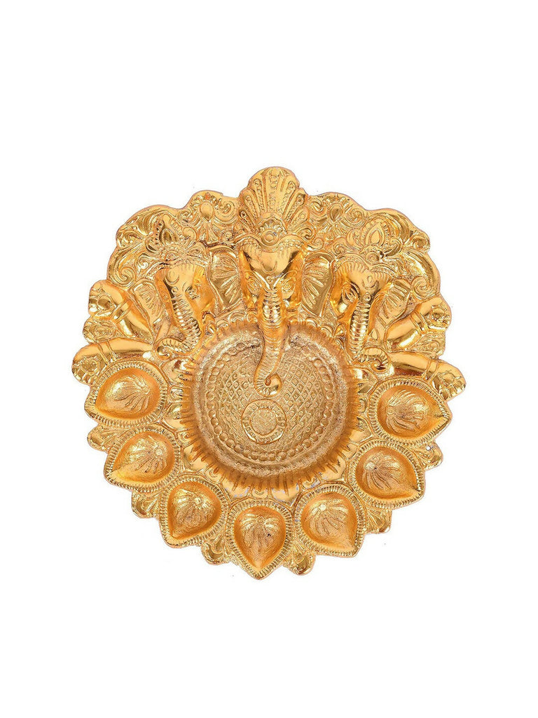 Craftvatika Gold-Toned Metal Lord Ganesha Design Kuber Diya