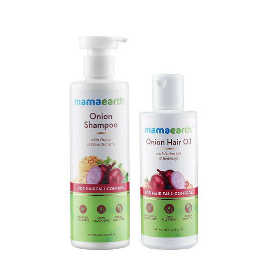 Mamaearth Onion Hair Oil and Onion Shampoo For Hair Fall Control - Combo