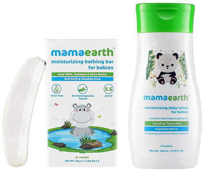 Mamaearth Moisturizing Baby Bathing Soap Bars & Daily Moisturizing Lotion - combo