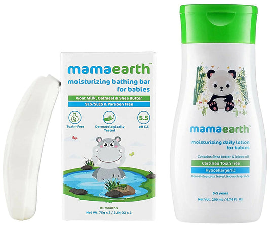 Mamaearth Moisturizing Baby Bathing Soap Bars & Daily Moisturizing Lotion - combo