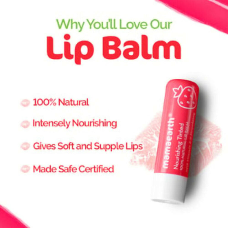 Mamaearth Nourishing Tinted 100% Natural Lip Balm With Vitamin E & Strawberry - 4 gm