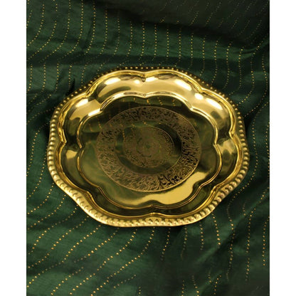 Spillbox Gold-Toned Brass Engraved Zig Zag Thali Pooja Essential