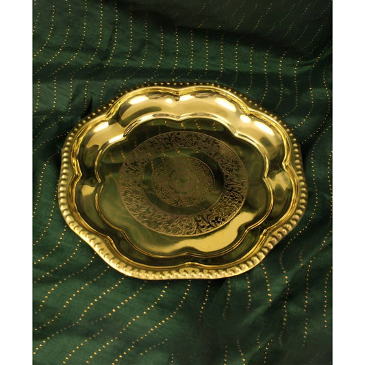 Spillbox Gold-Toned Brass Engraved Zig Zag Thali Pooja Essential