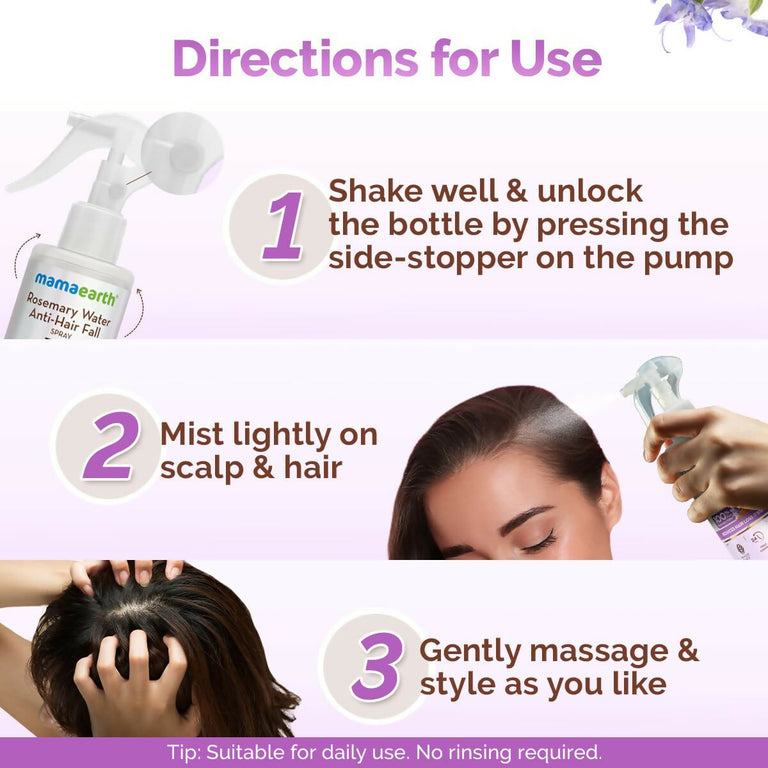 Mamaearth Rosemary Water Anti-Hair Fall Spray with 100% Pure Steam Distilled Rosemary Water & Methi Dana for Hair - 200 ml