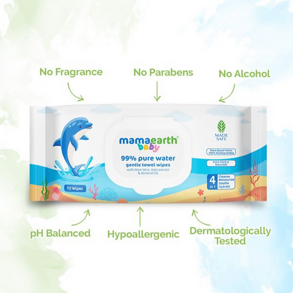 Mamaearth Baby 99% Pure Water Gentle Towel Wipes - 72 Pieces