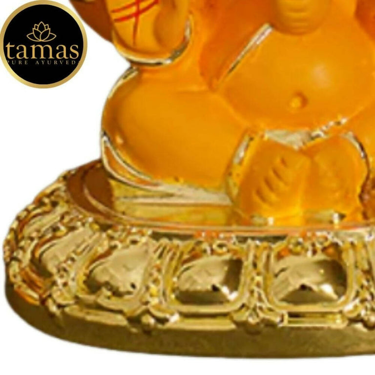 Tamas Gold-Polished Gaj Karna Ganesh Idol Orange & gold Color - 158 gm