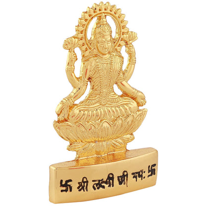 Estele Gold-Polished goddess of wealth Laxmi Devi on lotus Idol for Home/Car decor