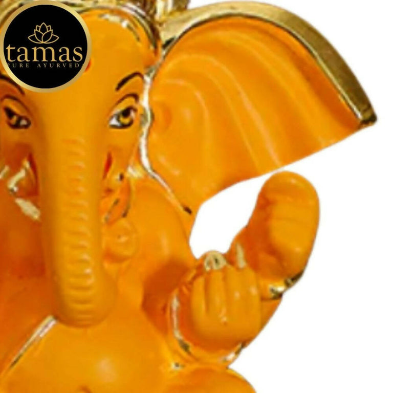 Tamas Gold-Polished Gaj Karna Ganesh Idol Orange & gold Color - 158 gm