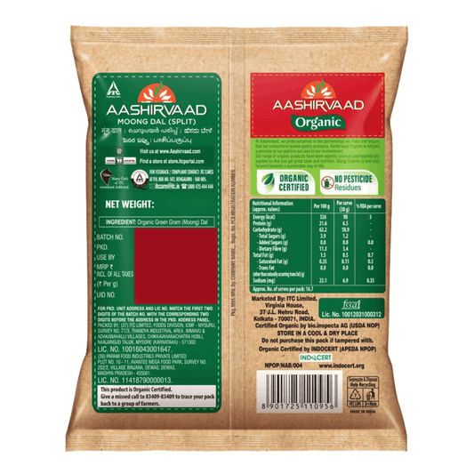 Aashirvaad Organic Moong Dal - 500 gm