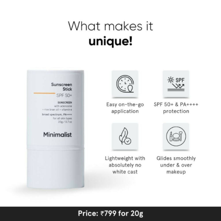 Minimalist SPF 50 Sunscreen Stick PA++++ With Adenosine, Rice Bran Oil & Vitamin E - 20 gm