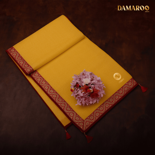Damaroo 6x8 ft | Graceful Nylon Pooja Mat | Red & Subtle Golden Trim & Tassels - Mango Yellow - 6x8 ft - 72x96 inch