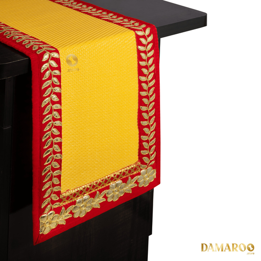 Damaroo 72x12 inch | Classic Nylon Table Runner | Red Gotapatti Border - Mango Yellow - 72x12 inch
