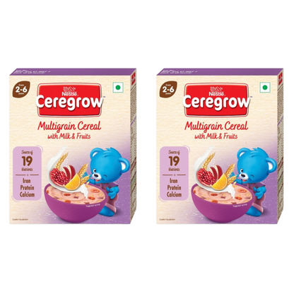 Nestle Ceregrow Kids (2-6 yrs) Cereal-Multigrain, Milk & Fruits, Rich in Iron, Calcium & Protein - 300 gm - Pack of 1