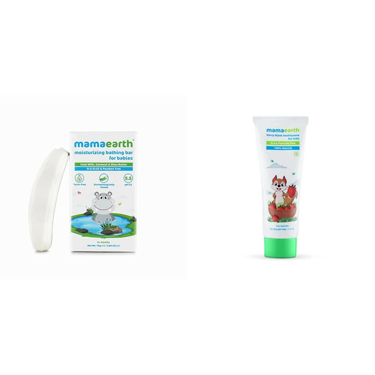 Mamaearth Moisturizing Baby Bathing Soap Bar & Natural Berry Blast Kids Toothpaste - combo
