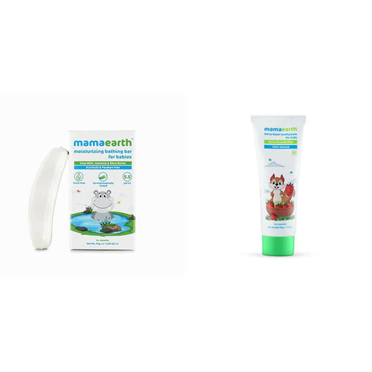 Mamaearth Moisturizing Baby Bathing Soap Bar & Natural Berry Blast Kids Toothpaste - combo