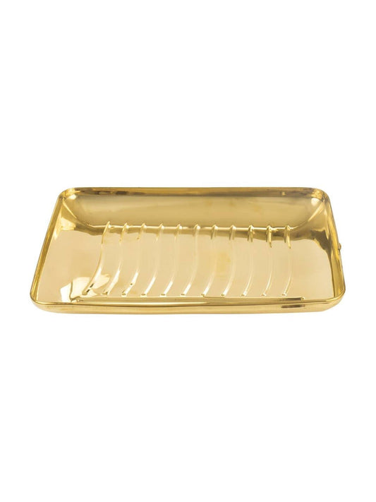 Spillbox Gold-Toned Brass Rectangular Lines Thali Pooja Essential