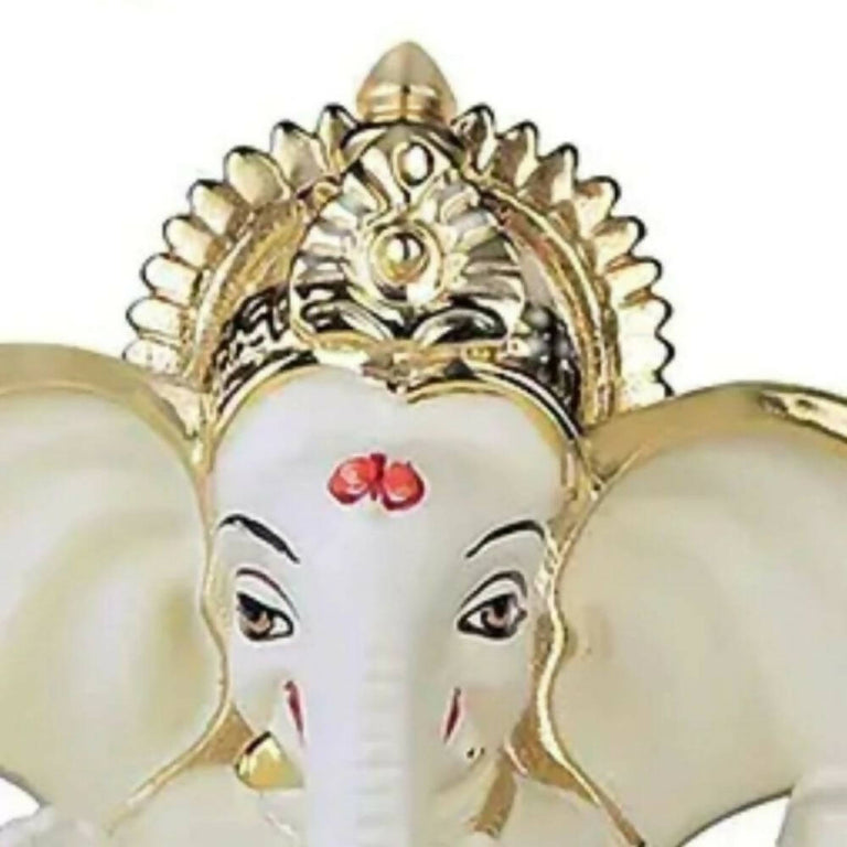 Tamas Gold-Polished Gaj Karna Ganesh Idol Off White & Gold Color - 158 gm