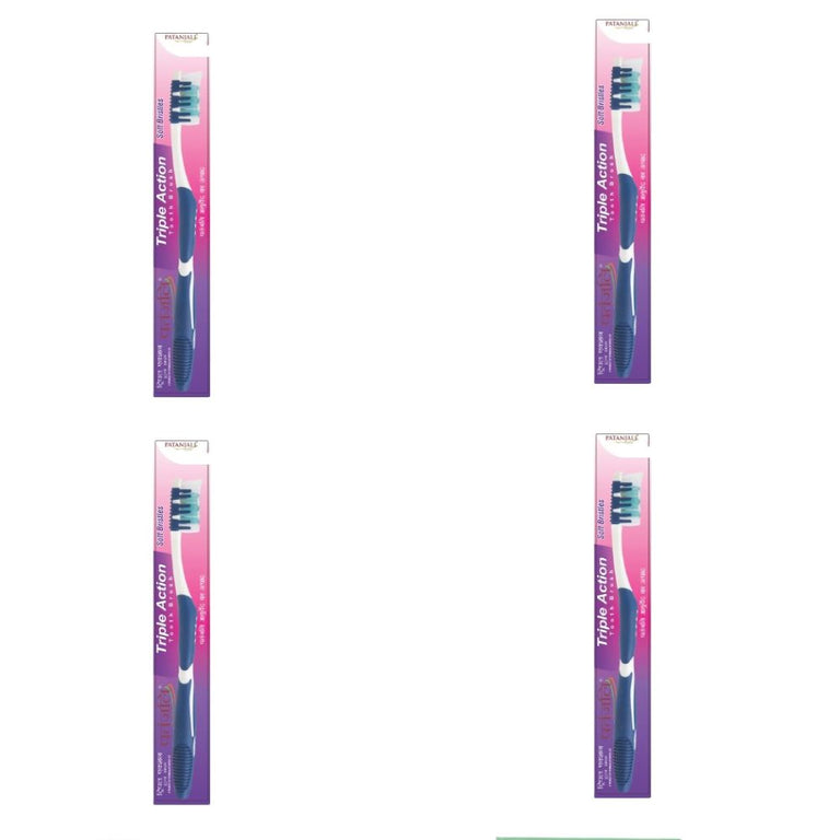 Patanjali Triple Action Tooth Brush - Pack of 4