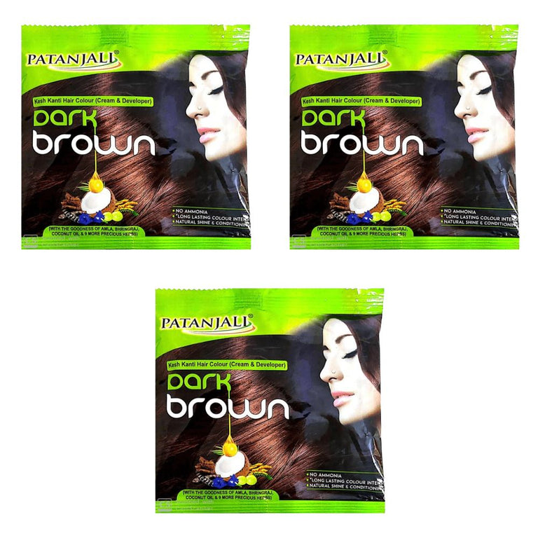 Patanjali Kesh Kanti Hair Colour (Cream & Developer) - Dark Brown - Dark Brown - 40 gm - Pack of 1