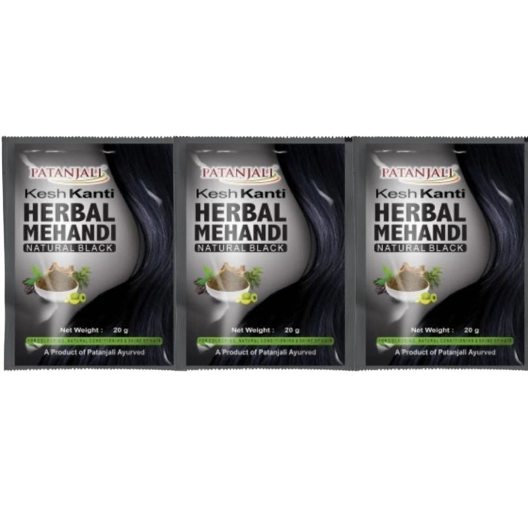 Patanjali Kesh kanti Herbal Mehandi Natural Black - 20 gm - Pack of 3