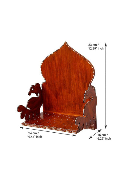 eCraftIndia Brown Textured Wooden Pooja Shelf