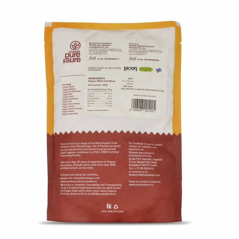 Pure & Sure White Urad Dal Whole Organic Pulses - 500 gm