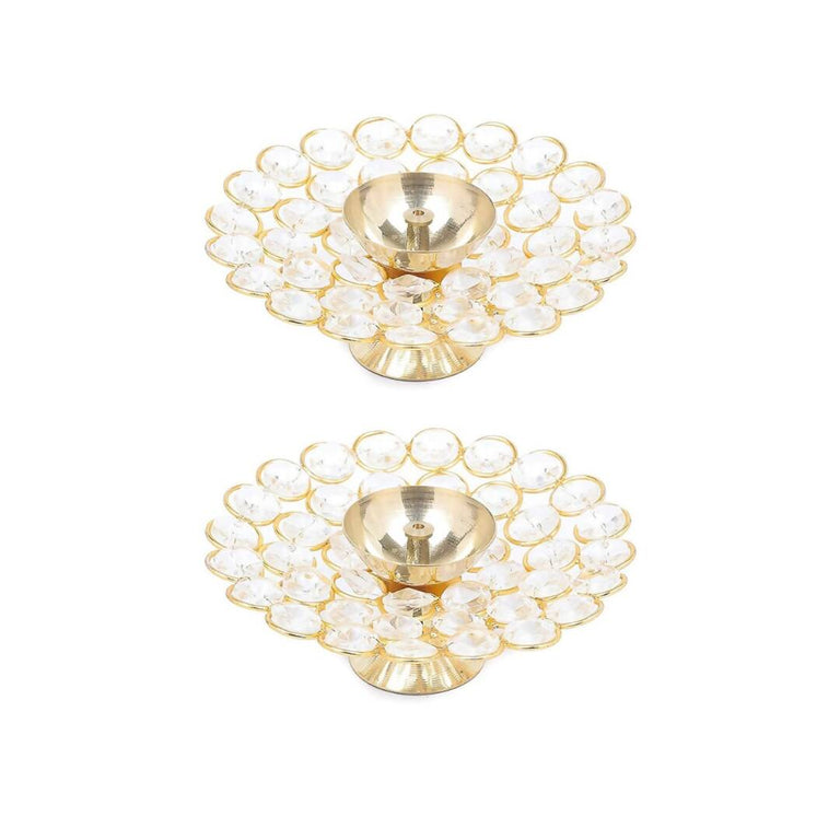 Tied Ribbons Set of 2 Gold-Toned Decorative Crystal Diyas