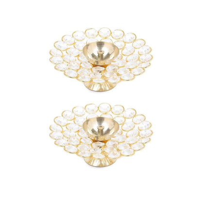 Tied Ribbons Set of 2 Gold-Toned Decorative Crystal Diyas