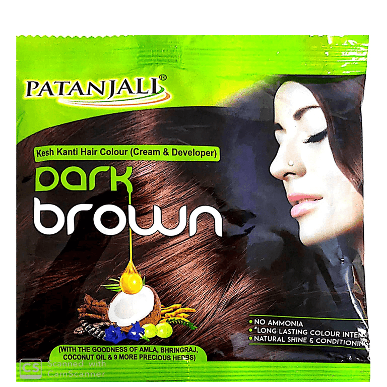 Patanjali Kesh Kanti Hair Colour (Cream & Developer) - Dark Brown - Dark Brown - 40 gm - Pack of 1
