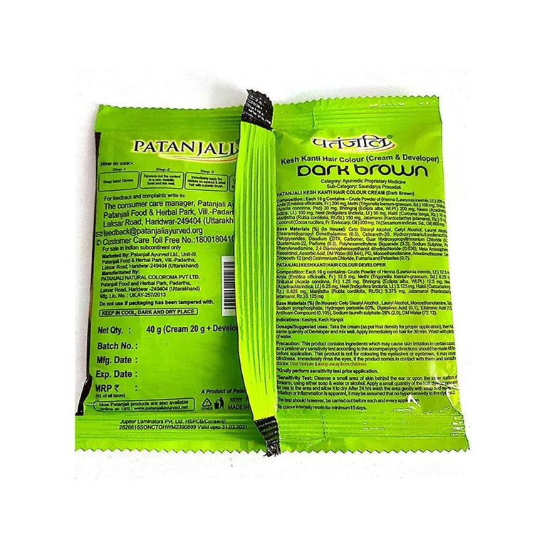 Patanjali Kesh Kanti Hair Colour (Cream & Developer) - Dark Brown - Dark Brown - 40 gm - Pack of 1