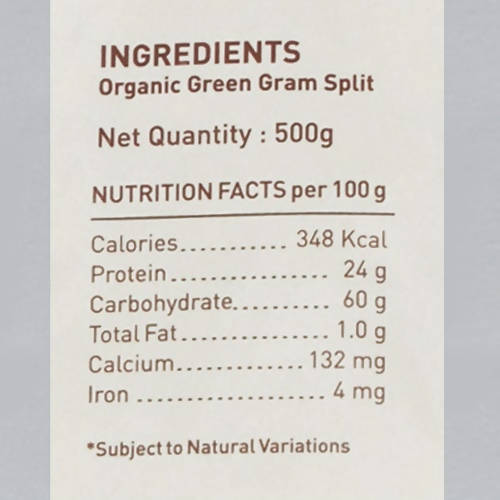 Pure & Sure Green Gram Split Traditional Organic Pulses - 500 gm