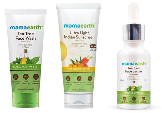 Mamaearth Tea Tree Face Serum + Face Wash + Ultra Light Indian Sunscreen Combo - combo