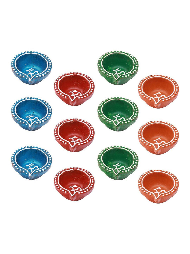 Tied Ribbons Red Blue Pack of 12 Handcrafted Terracotta Clay Oil Diya