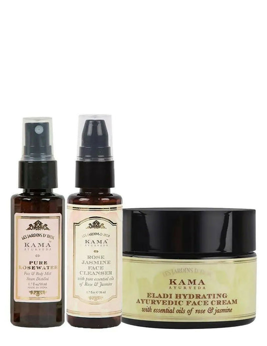 Kama Ayurveda Hydrating Summer Skin Combo - Rose Water, Rose & Jasmine Cleanser & Eladi Face Cream - combo