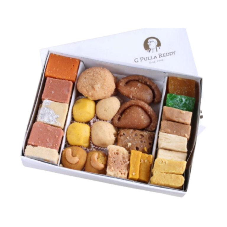 Pulla Reddy Assorted Sweets | Pure Ghee Assorted Sweets for Gifting | Pulla Reddy Assorted Ghee Indian Sweets - 450 gm