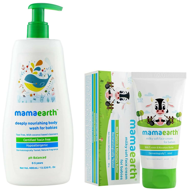 Mamaearth Milky Soft Natural Baby Face Cream & Deeply Nourishing Natural Baby wash - combo