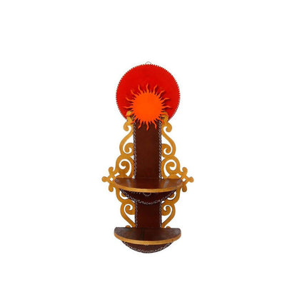 eCraftIndia Brown Textured Wooden Pooja Shelf