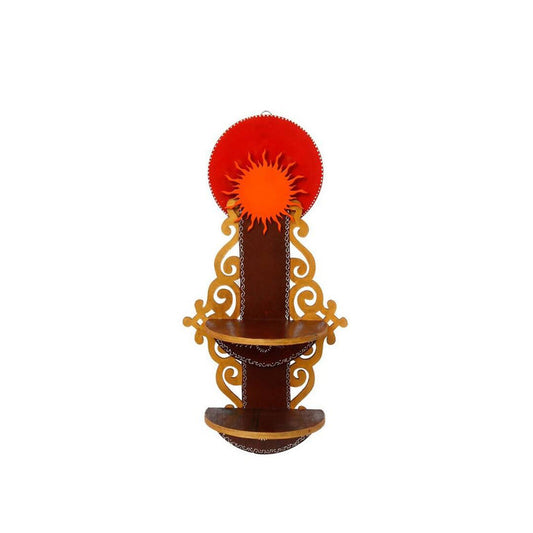 eCraftIndia Brown Textured Wooden Pooja Shelf