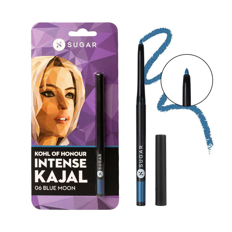 Sugar Cosmetics Kohl of Honour Intense Kajal Upto 12 hrs, Long Lasting, Smudge Proof & Waterproof Kajal - 06 Blue Moon - 0.3 gm