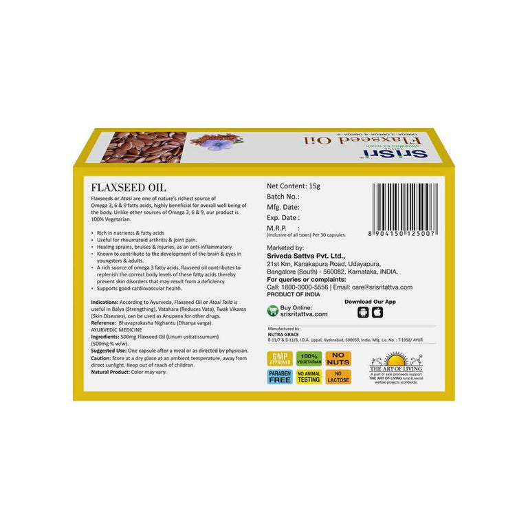 Sri Sri Tattva Flaxseed Oil Capsules - 30 caps