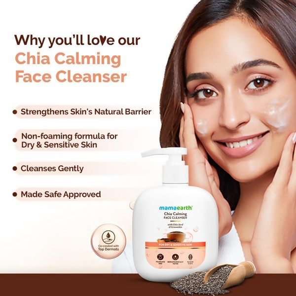 Mamaearth Chia Calming Face Cleanser with Chia Seed & Ceramides for Dry & Sensitive Skin - 180 ml