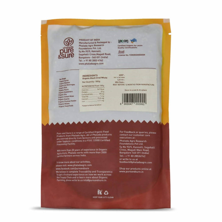 Pure & Sure Black Urad Dal Whole Organic Pulses - 500 gm