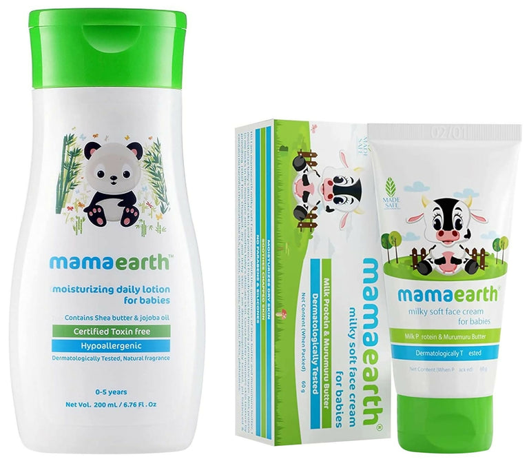 Mamaearth Daily Moisturizing Lotion & Milky Soft Natural Baby Face Cream for Babies - combo