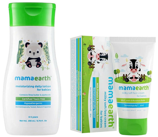 Mamaearth Daily Moisturizing Lotion & Milky Soft Natural Baby Face Cream for Babies - combo