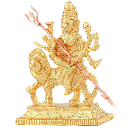 Estele Gold-Polished Durga Ma Idol with sitting on lion for Pooja & Car decor